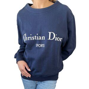 Christian Dior Sports Vintage Logo Sweatshirt Top #L Dark Blue Silver [106485]